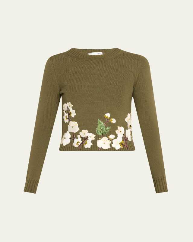 Cherry Blossom Embroidered Wool Pullov